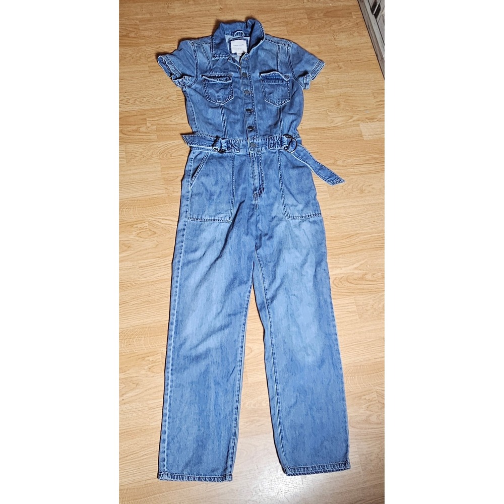 Habitual Denim Jumpsuit Women 4/27 Blue Belted Short Sleeve Utility HFN01814D